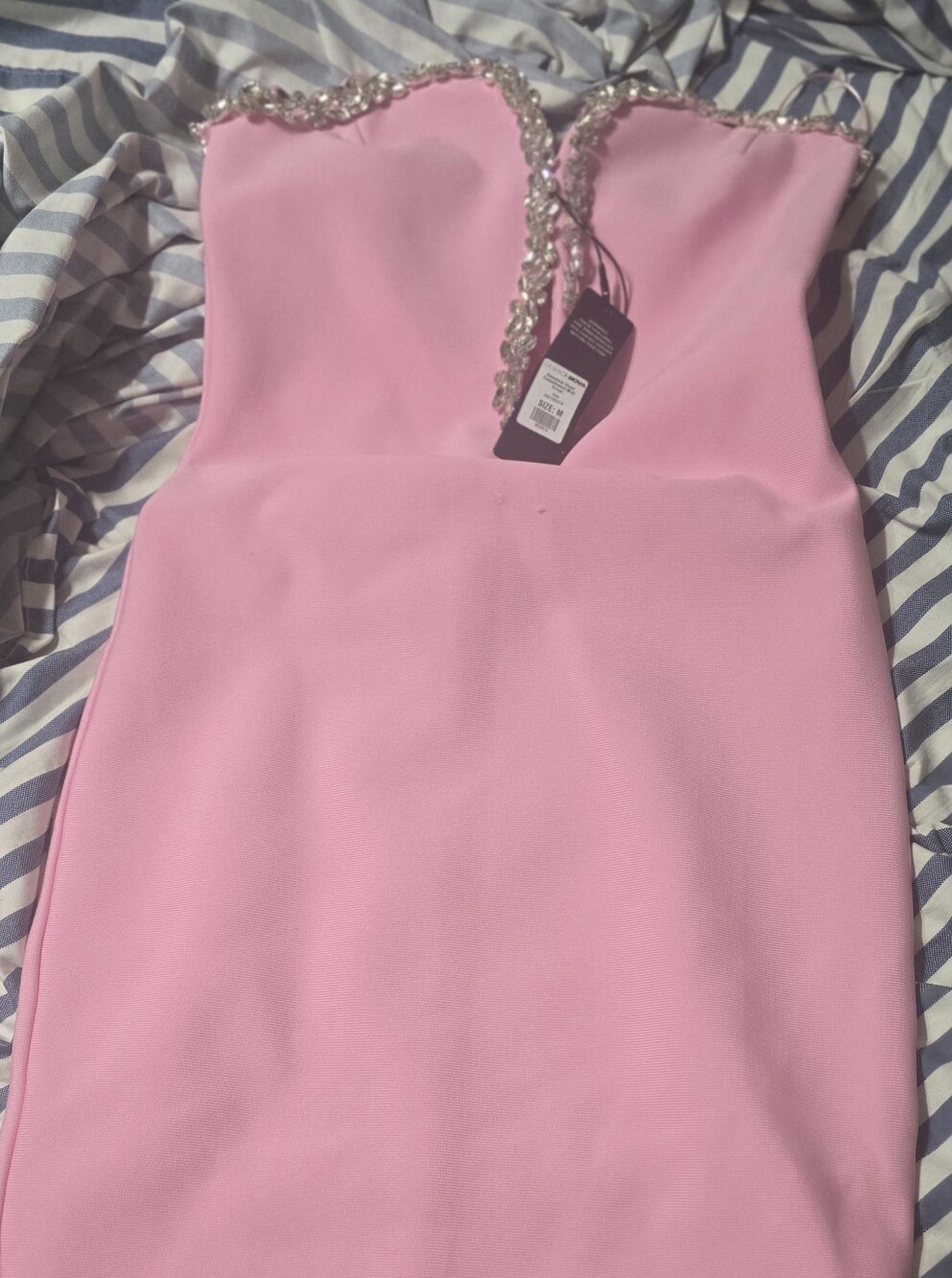 Fashion Nova Pink Backless Strapless Bodycon Dress with Crystal Trim